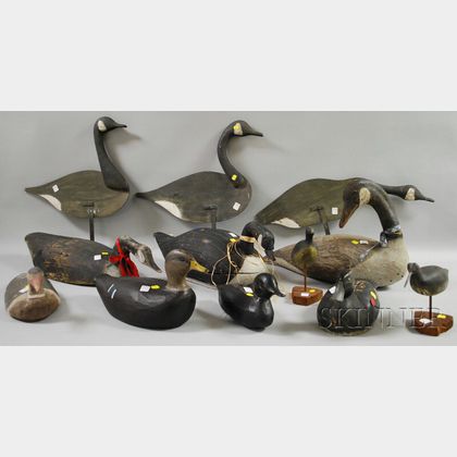 Eleven Assorted Painted Shorebirds and Duck Decoys