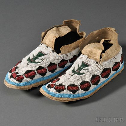 Pair of Arapaho Beaded Hide Moccasins