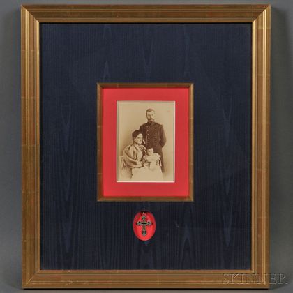 Framed Cabinet Photo and a Silver Baptismal Cross