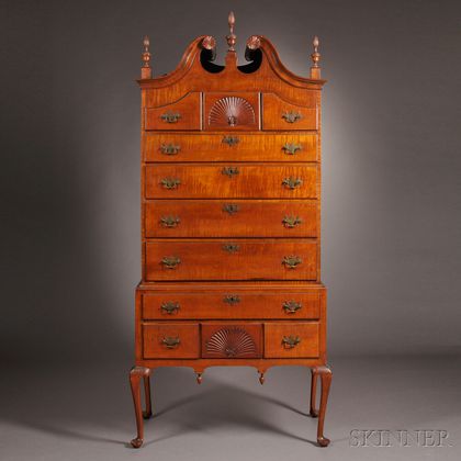 Queen Anne-style Tiger Maple High Chest