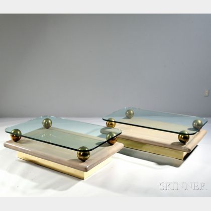 Pair of Italian Modernist Glass, Lacquer, and Brass Coffee Tables