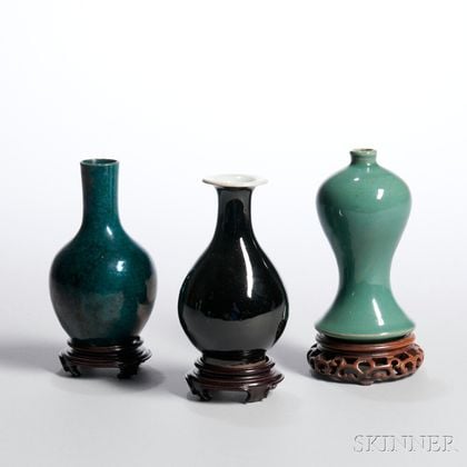 Three Small Monochrome Glaze Vases