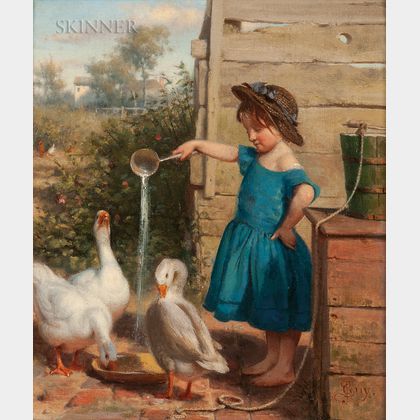 Seymour Joseph Guy (American, 1824-1910) Girl with Geese