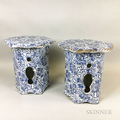 Pair of Maddock's Blue and White Transfer-decorated Ceramic Stools