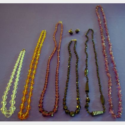 Six Amethyst, Crystal, and Glass Bead Necklaces