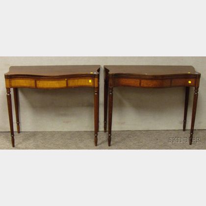 Pair of Sheraton-style Inlaid Mahogany Serpentine Card Tables. 