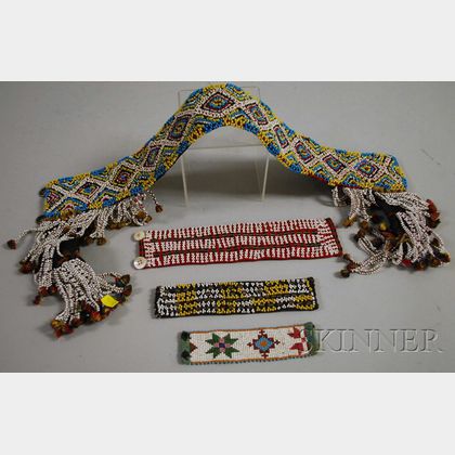 Three Small Ethnic Beaded Panels and a Philippine Beaded Belt. 
