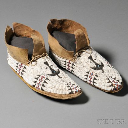 Pair of Arapaho Beaded Hide Moccasins