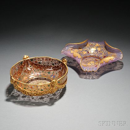Two Moser-type Gilded and Enameled Glass Bowls