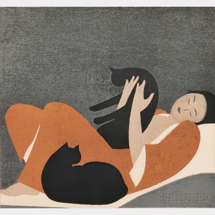 Will Barnet (American, 1911-2012) Woman and Cats