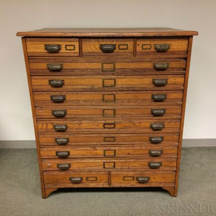 Late Victorian Oak Thirteen-drawer Flat File Cabinet