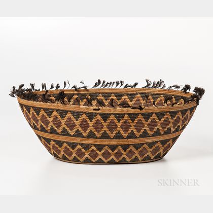 Yokuts Feathered Basketry Bowl