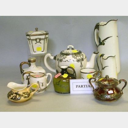 Ten-Piece Willets Belleek Asian-style Silver Overlay White Glazed Porcelain Beverage Set and Twelve Pieces of Assorted Silver Overlay G