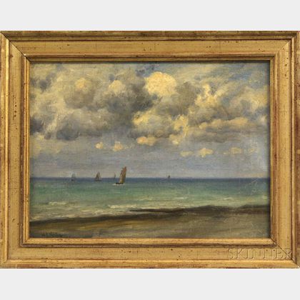William Edward Norton and Studio (Anglo/American, 1843-1916) Coastal View with Sailboats.