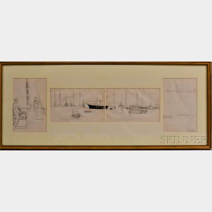 Carlton Theodore Chapman (American, 1860-1925) Four Drawings of Nautical and Harbor Scenes in Newport, Rhode Island