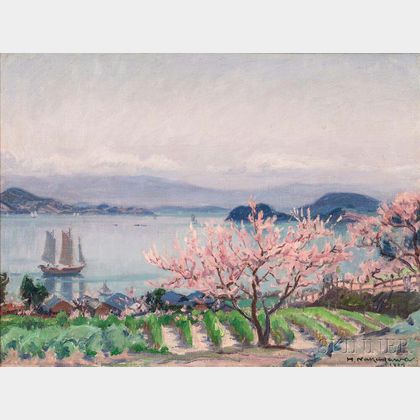 Hachiro Nakagawa (Japanese, 1877-1922) Shoreline with Cherry Blossoms