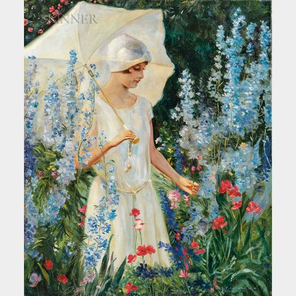 Charles Courtney Curran (American, 1861-1942) Delphiniums Blue-No. 2
