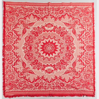 Red and White Woven Wool Coverlet
