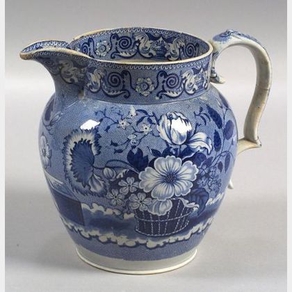 Blue Transfer Decorated Ironstone Pitcher
