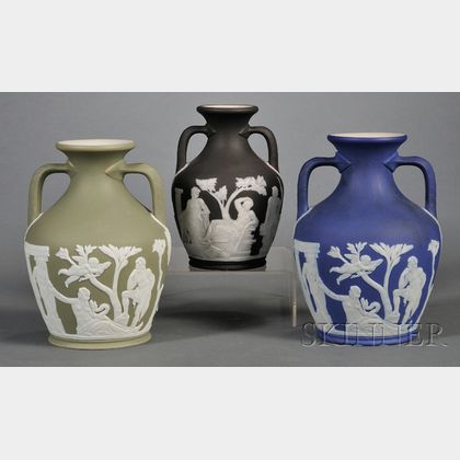 Three Wedgwood Jasper Dip Portland Vases