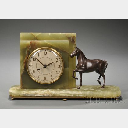 Whitehall Hammond Onyx Electric Clock with Horse Figure