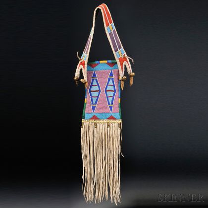 Crow Beaded Hide and Cloth Mirror Bag