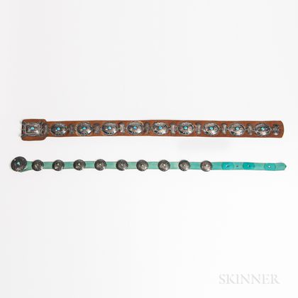 Two Navajo Silver and Turquoise Belts