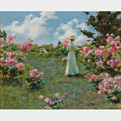 Charles Courtney Curran (American, 1861-1942) Gathering Flowers