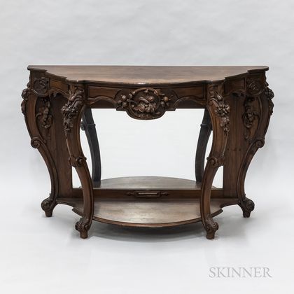 Rococo Revival-style Carved Rosewood Mirrored Console Table