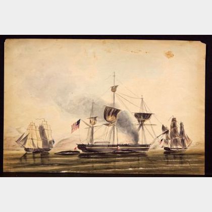 Henry Steinmetz Stellwagen (American, d. 1866) American Whaler off Shore Near Lima, Peru.
