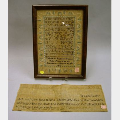 Framed 1817 Roebecah Symmes, Charlestown, Needlework Sampler and an Unframed 1814 Marietta N. Treat Needlework ... 