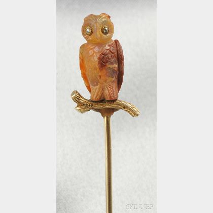 Art Nouveau Fire Opal Owl Stickpin
