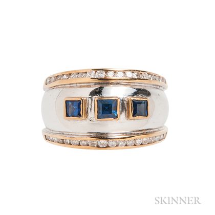 18kt Bicolor Gold, Sapphire, and Diamond Ring