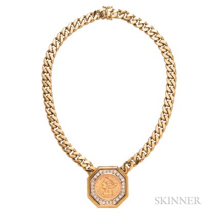 18kt Gold, Diamond, and Gold Coin Necklace