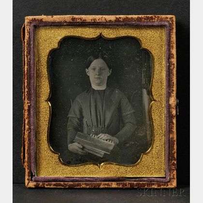 Sixth Plate Daguerreotype Portrait of a Girl with a Concertina