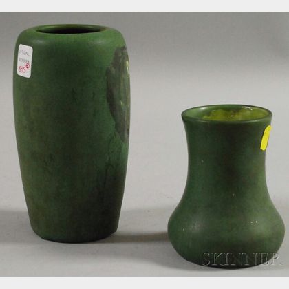 Two Hampshire Pottery Matte Green Glazed Vases