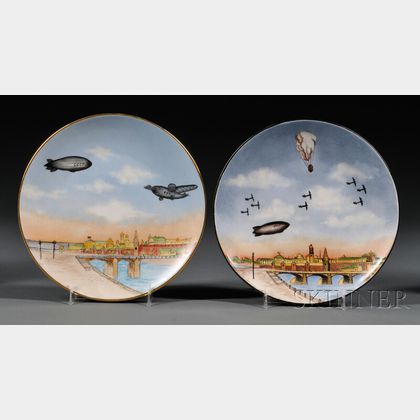 Pair of Soviet Porcelain Plates with Airplanes