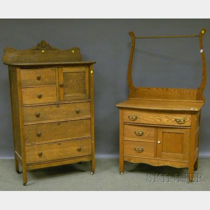 Late Victorian Oak Six-drawer Wardrobe Chest and Commode
