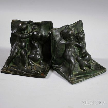 NAL Co. Patinated Metal Figural Bookends