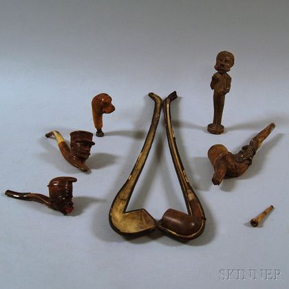 Group of Carved Pipes and Smoking Items