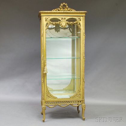 Louis XV-style Painted Gesso and Mirrored Vitrine