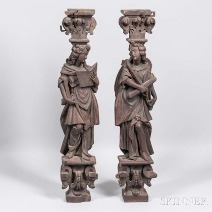 Two Carved Architectural Figural Fragments