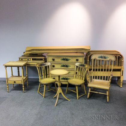 Nine-piece Suite of Yellow-painted Federal and Victorian Furniture. Estimate $400-600