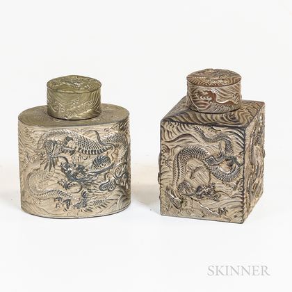 Two Silvered Pewter/Bronze Tea Caddies