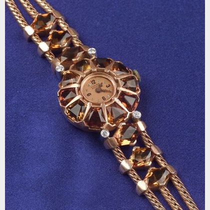14kt Rose Gold, Citrine and Diamond Watch, Lucien Picard