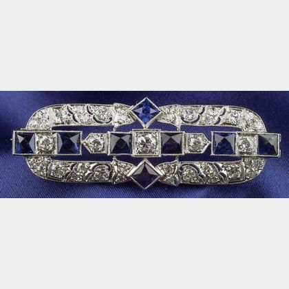 Art Deco Platinum, Sapphire, and Diamond Brooch