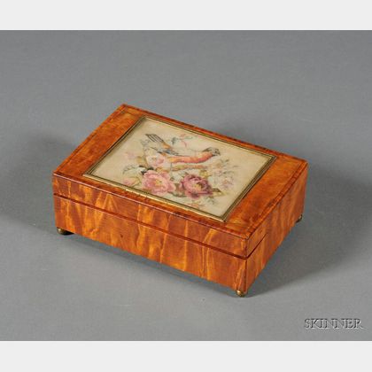 Small Swiss Satinwood Music Box with Petit Point Panel