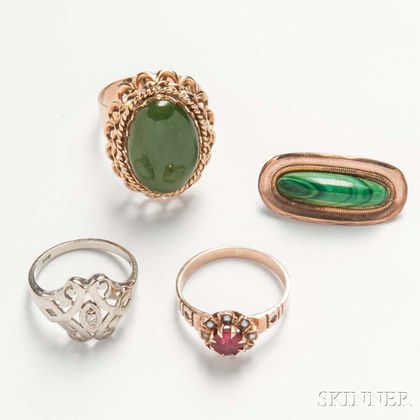 Three Rings and a Malachite Brooch