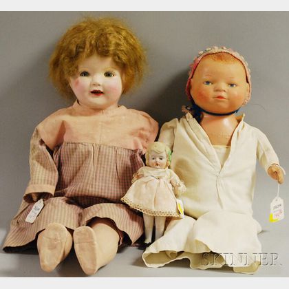 Two Composition Dolls and a Small All-Bisque Doll
