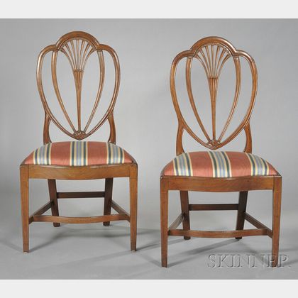 Pair of Mahogany Carved Shield-back Side Chairs